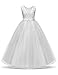 TTYAOVO Girls Pageant Ball Gowns Kids Chiffon Embroidered Wedding Party Dress Size 11-12 Years White