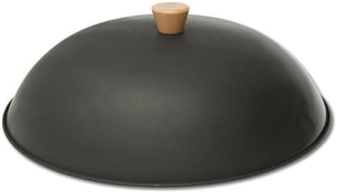 14in Dome Wok Lid Steel Cover Non Stick Birch Wood Knob Rolled Edge Kitchen Tool