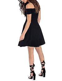 EZBELLE Vestido de mujer sin hombros, manga corta, para cóctel, patinador