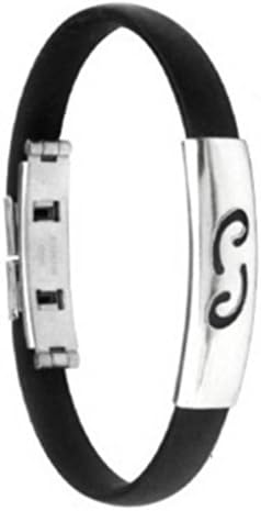 JSDY Black Silicone Stainless Steel Zodiac Cancer Print Bracelet Bangle Jewelry