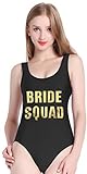 PINJIA Cute One Piece Swimsuit with High Cut and Low Back for Women Bathing Suits(M, Black Bride Squad)