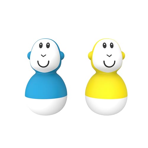 Matchstick Monkey Bathtime Wobblers, Baby Bath Toy Protected w/Biocote to Keep Fresh & Clean, Easy to Grip, Sensory Learning - 2 Wobblers, 6 Months Old+, Blue & Yellow