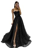 Wchecalino Glitter Tulle Prom Dresses Long 2023