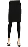 ililily Black Plain Solid Color Stretchy Leggings With H Line Knee Length Skirt
