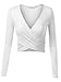 VETIOR Women's Deep V Neck Long Sleeve Unique Cross Wrap Slim Fit Crop Tops Medium White