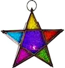 Gorgeous 8" RAINBOW~Star~PeNtAgRaM~Metal &amp; Glass Candle Lantern