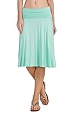 12 Ami Solid Basic Fold-Over Stretch Midi Skirt - Made in USA