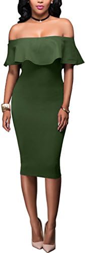 Buybro Off Shoulder Falbala Club Cocktail Party Bodycon Pencil Dress Olive Short
