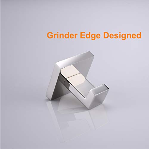 Nolimas Bath Towel Hook SUS 304 Stainless Steel Square Clothes Towel Coat Robe Hook Cabinet Closet Door Sponges Hanger for Bath Kitchen Garage Heavy Duty Wall Mounted, Chrome Polished Finish,2Pack