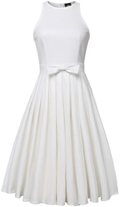 Elf Queen Women's Vintage Bowknot Sleeveless Cocktail Party Evening Wedding Dress US Size M White