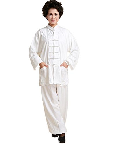 Shanghai Story Martial Arts Women's Tai Chi Uniform Cotton Kung Fu Suit(White,XL)