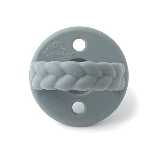 Itzy Ritzy Silicone Pacifiers for Newborn - Sweetie Soother Pacifiers Feature Collapsible Handle & Two Air Holes for Added Safety; for Ages Newborn and Up, Set of 2 in Dark Gray & Yellow