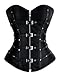 Charmian Women's Gothic Punk Satin Boned Zipper Overbust Corset Top with Buckles
