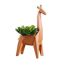 HomeBerry Succulent Cactus Planter Flower Pot Giraffe Figurine Sculpture Animal Statue Home Decor Gift Decoration Hand Painted Polyreisn 23cmH