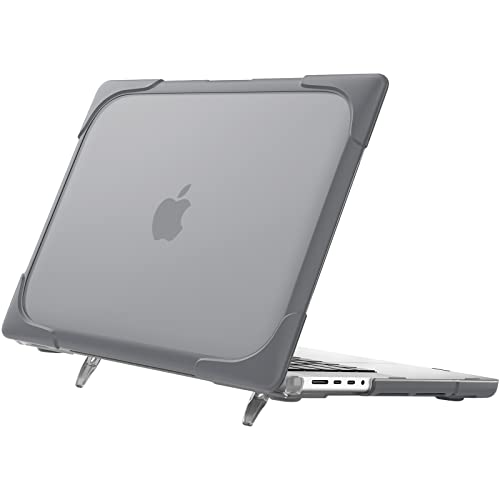 ProCase for MacBook Pro 14.2 inch 2024 M4 A3112 A3185 A3401/Pro 14 2023 2022 2021 M3 A2918 A2992 M2 A2779 M1 A2442 with Pro/Max Chip, Heavy Duty Hard Shell Case with Fold Kickstand -Grey
