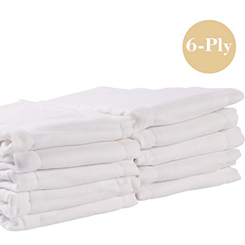 Prefold Baby Diaper Burp Cloths 10 Pack - 6 ply 100% Unbleached Cotton, Fasoar Thick Washable Absorbent Diaper Covers for Babies and Toddlers Multi-Use (10-35 lbs) 10 Pack