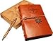 Classic Refillable Writing Journal (Naval Compass Embossing) - Vintage Leather (PU) Design- Includes Extra Paper (Lined) & Bamboo Pen