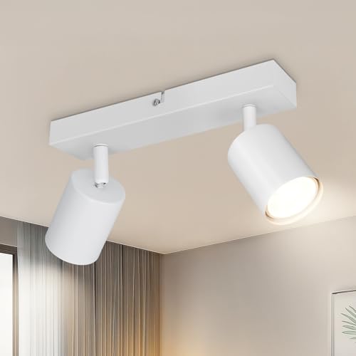 TaFiCo LED Ceiling Spotlight with 2 Lights – Ceiling Light GU10 White – LED Ceiling Light Modern Swivel Spotlight for Living Room Bedroom Kitchen – Without Bulb