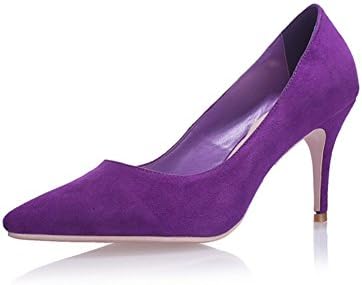 VASHOP Women's Nubuck Middle Heel Evening Court Shoes Pointed Toe Dress Mary Jane Pumps,Purple/7.5