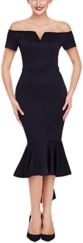 Ebbizt Womens Off The Shoulder High Low Bodycon Mermaid Evening Party Midi Dress