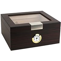 Mantello Ebony Glass Top 25-50 Cigar Humidor with Divider Tray for Humidity Packs