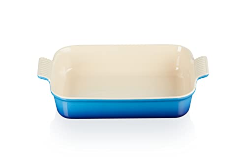 Le Creuset Rechteckige Auflaufform Tradition aus Steinzeug, 32 cm, 2.31 kg, Azure, 71102322200001