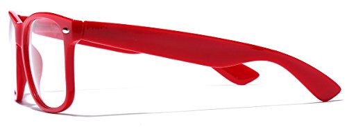 Iconic Square Horn Rimmed Clear Lens Retro Glasses (Red, 52)
