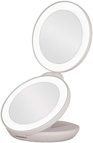 Portable Vanity Mirror,LED Lighted Makeup Mirror,5X Magnification,Daylight Color,Battery Operated,High-Definition Clarity Cosmetic Mirror for Home and Travel (White)