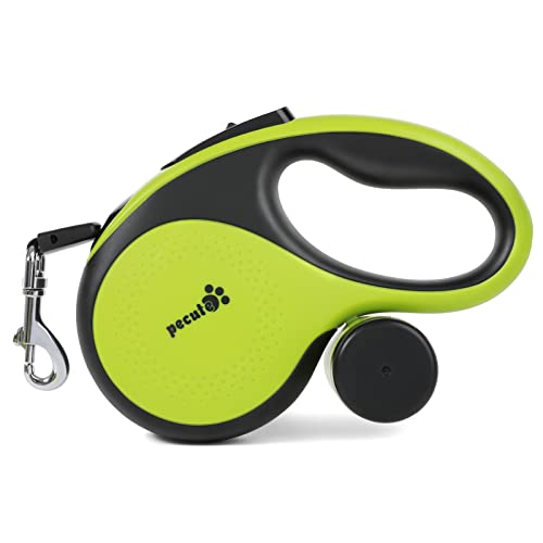 Pecute Retractable Dog Leash with Poo Bag Holder, 3m/9.8ft Dog Leash with 360° Tangle-Free Extended Leash, Anti-Slip Handle and Quick Brake Button, Suitable for Dogs Up to 33lbs/15kg in Weight