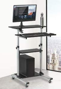 Rife Mobile Stand Up Desk/Height Adjustable Computer Work Station Rolling Presentation Cart (for Monitor or Laptop)