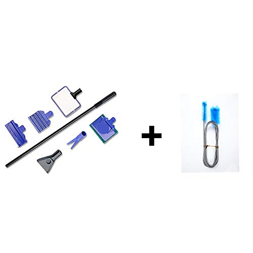 OUFISH Aquarium Clean Tool Fish Tank Cleaning Set Kit（Fish Net + Gravel Rake +Plant Fork + Sponge+ Scraper 5 in 1）& Fish Tank Filter Brush Flexible Double Ended Hose Pipe Cleaner