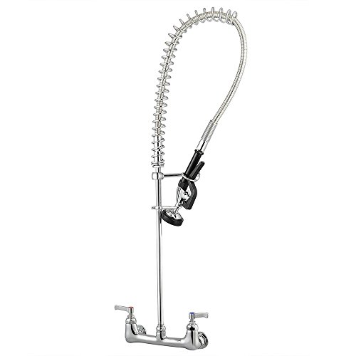 Aquaterior Chrome Double Handle Brass Commercial Wall-mount Faucet Pull Down Pre-rinse Spray, 5 Year Warranty - Thumbnail 7