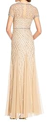 Adrianna Papell womens Short-sleeve Beaded Mesh