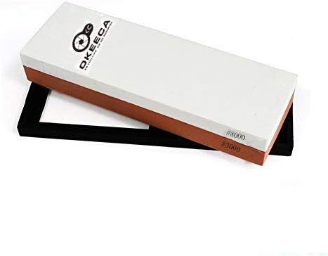 OKEECA Double-Sided Knife Sharpening Stone Grit Whetstone Household Tool with a Silica Gel Non-Slip Base for Sharpening and Polishing Knives (3000/8000)