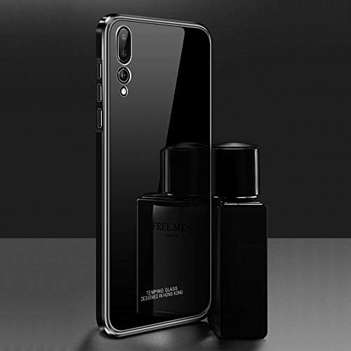 Huawei P20pro Case,Ckeyizu Slim Metal Bumper Frame with Tempered Glass Back Cover, Shockproof Anti-Scratch Hard Case for Huawei P20 pro (Black Frame, P20 pro)
