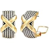 JanKuo Jewelry Two-Tone X Clip On Earrings