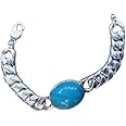 Gorgeous Gems & Jewellery Gems Natural Turquoise Gemstone Men's Bracelet in Sterling Silver - Handcrafted Men's Jewelry/Astrological Power Piece/Salman Khan Inspired Bracelet/Feroza Stone Elegance