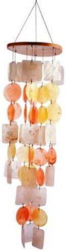 Feng Shui Mobile Shell Wind Chime Mother of Pearl Yellow, orange, approx. 75 CM