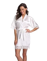Bata de baño tipo kimono corto de raso con lazo para dama.