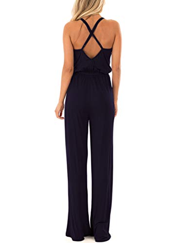 image for REORIA Women Summer Casual Loose Spaghetti Strap Sleeveless Open Back 