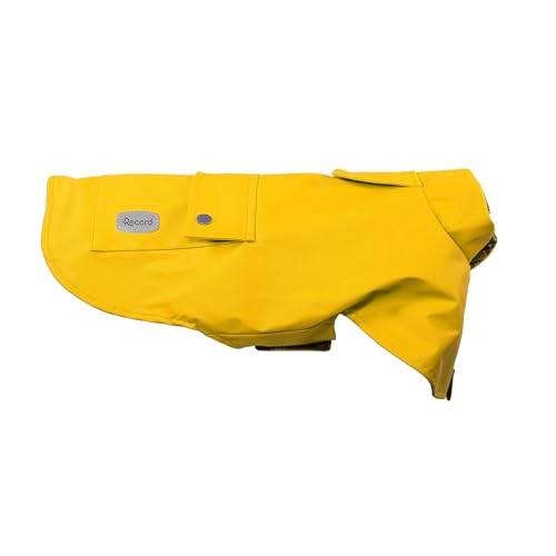 Record - Paddington Regenmantel für Hunde aus Kunstleder mit Loch für die Leine. Verstellbarer Verschluss, Gummibänder für die Hinterbeine und extra Nackenschutz | Gelb, L