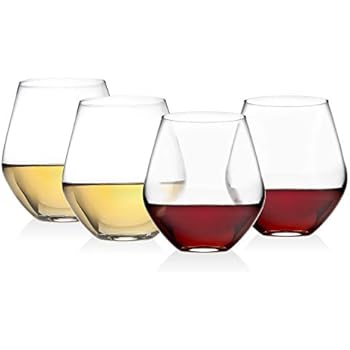 Godinger Wine Glasses, Stemless Goblet Beverage Cups, European Made - 17oz, SET OF 4