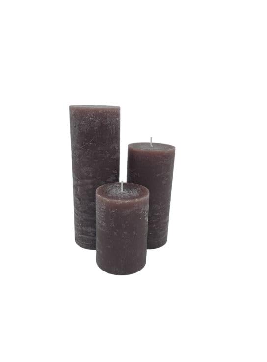 SIKOGO, Bayerwald-Sanitärhandel Set of 3 Chic Antique Macon Rustic Pillar Candle Antique Altar Candles 100% Paraffin Long Burning Time Coffee