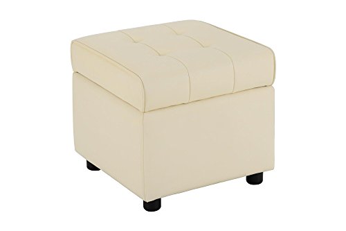 DHP Emily Square Storage Ottoman, Modern Look with Tufted Design, Lightweight, Vanilla Faux Leather