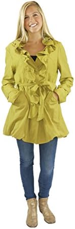 Womens Elegant Silk Front Ruffle Trench Coat- Assorted Colors (Small, Lime Green)