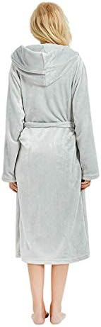 Yuutimko Women's Winter Hooded Lengthened Plush Shawl Bathrobe Sleepweer One Piece Long Sleeved Coat Robe Nightgown Warm Housecoat