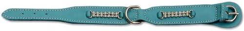 Petego La Cinopelca Soft Flat Leather Dog Collar with Crystals, Light Blue, Fits 11 Inches to 13 Inches