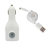 Universal Car / Home Wall Charger Power Adapter with Dual USB Ports White + Retractable Charging and Data Sync Cable Wire