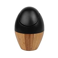 NEWCOMDIGI Creative Bamboo Round Mini Desktop Swing-Top Trash Can Waste Bin Modern Countertop Removable Wastebasket for Bedroom, Living Room, Bathroom, Kitchen, Office