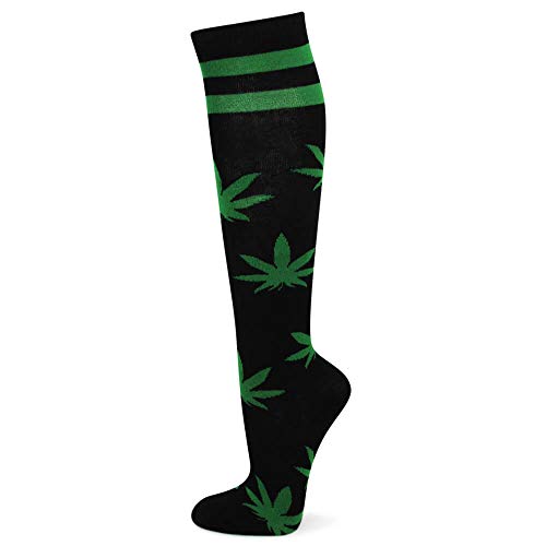 Couver Premium Quantity Cotton Knee High Referee Socks Multi-Assorted Pack (Medium, Marijuana Leaf)